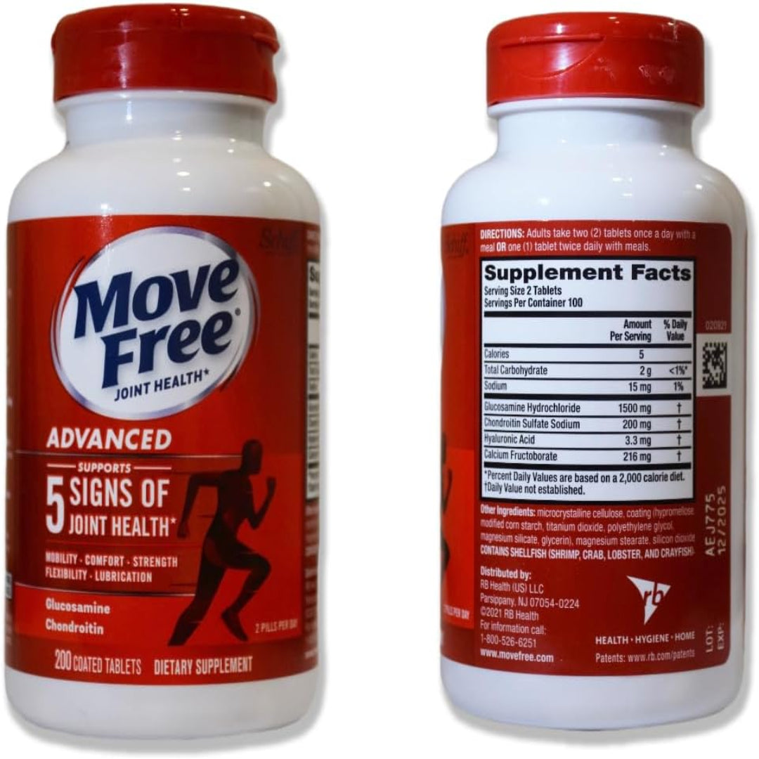 Two bottles of Move Free Joint Health dietary supplements on a white background