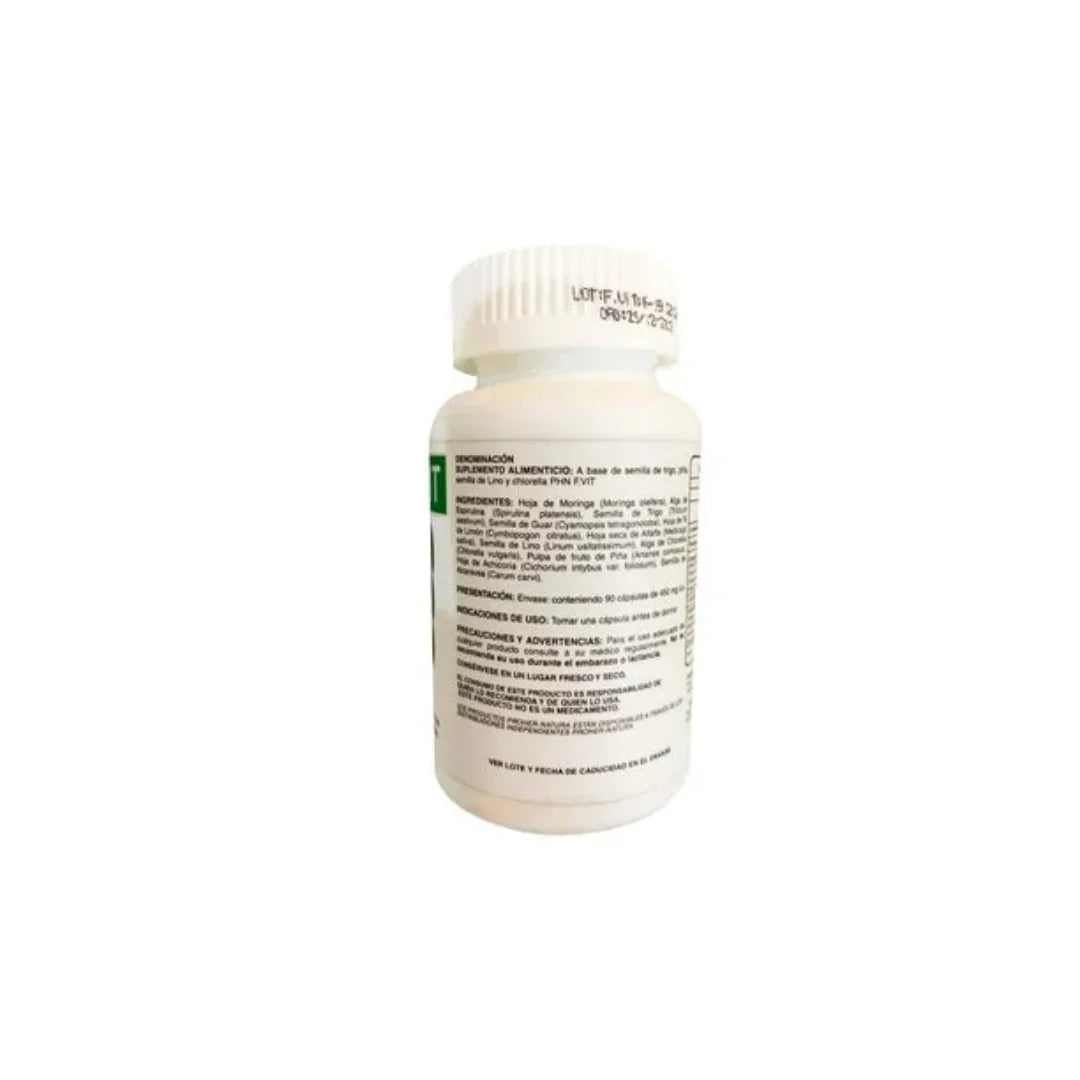 White supplement bottle with label on a white background