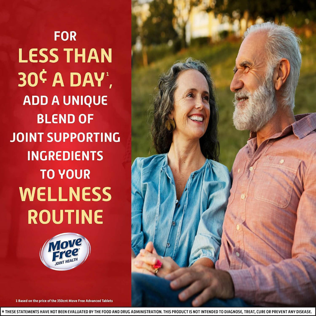 Advertisement for Move Free joint health supplement with a couple in a park.