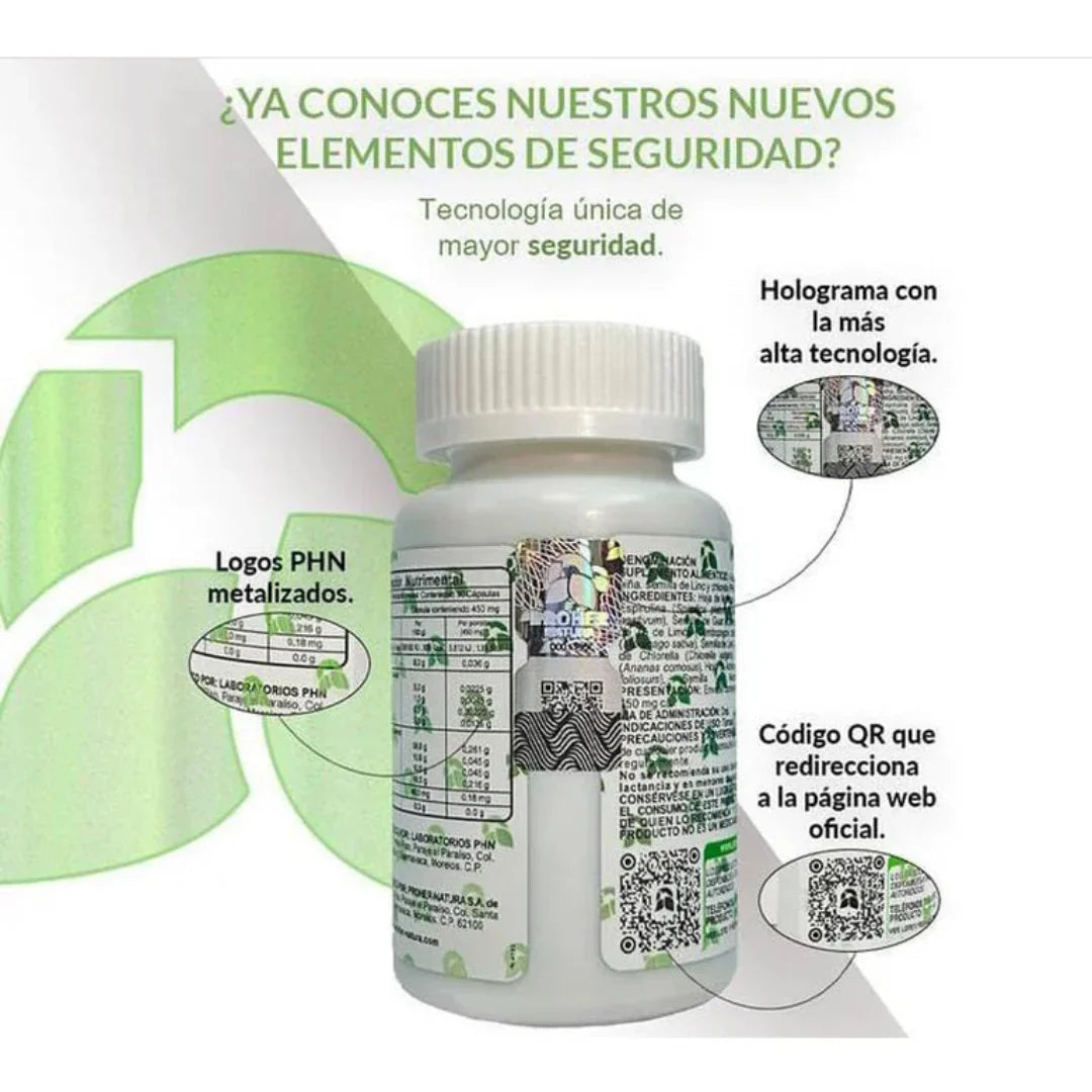 Drug bottle with security features highlighted on a white background