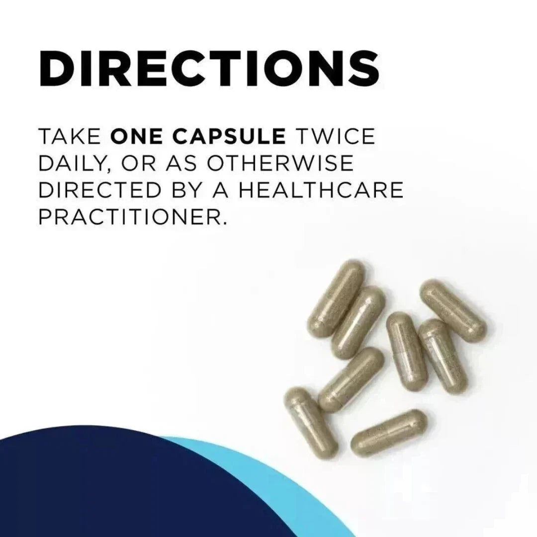 Capsules with medication directions on a white background