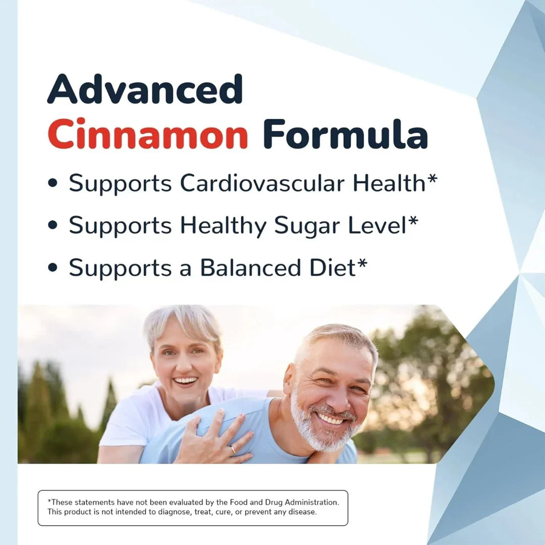 Advertisement for Advanced Cinnamon Formula with a couple outdoors, highlighting health benefits.
