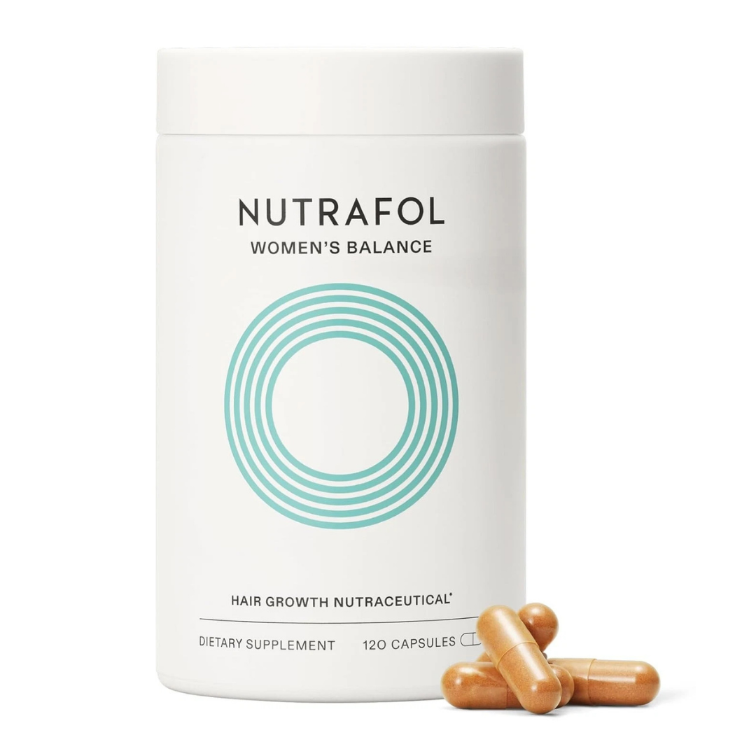 Nutrafol Women's Balance dietary supplement container with capsules on a white background