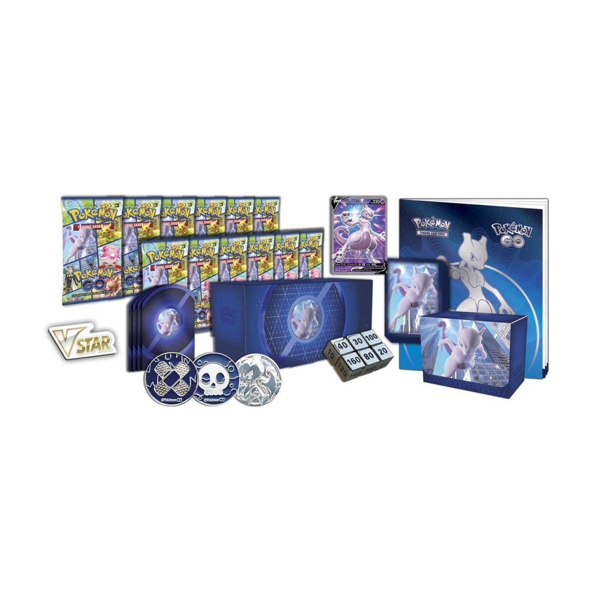 Pokémon TCG Pokémon GO Pokémon Center Elite Trainer Box Plus – 12 Booster Packs, Mewtwo V Promo & Premium Metal Accessories