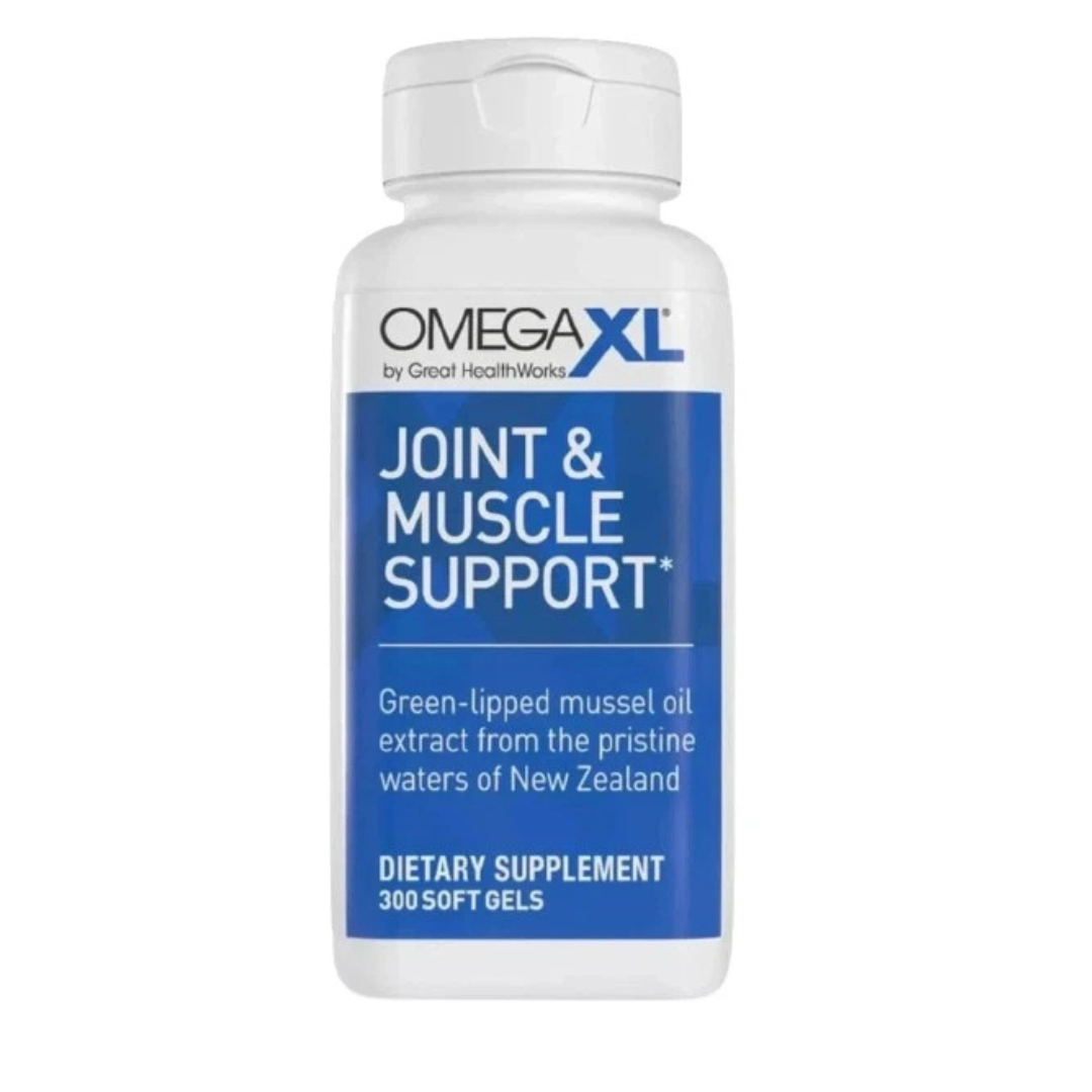 Omega XL Joint & Muscle Support dietary supplement bottle on a white background