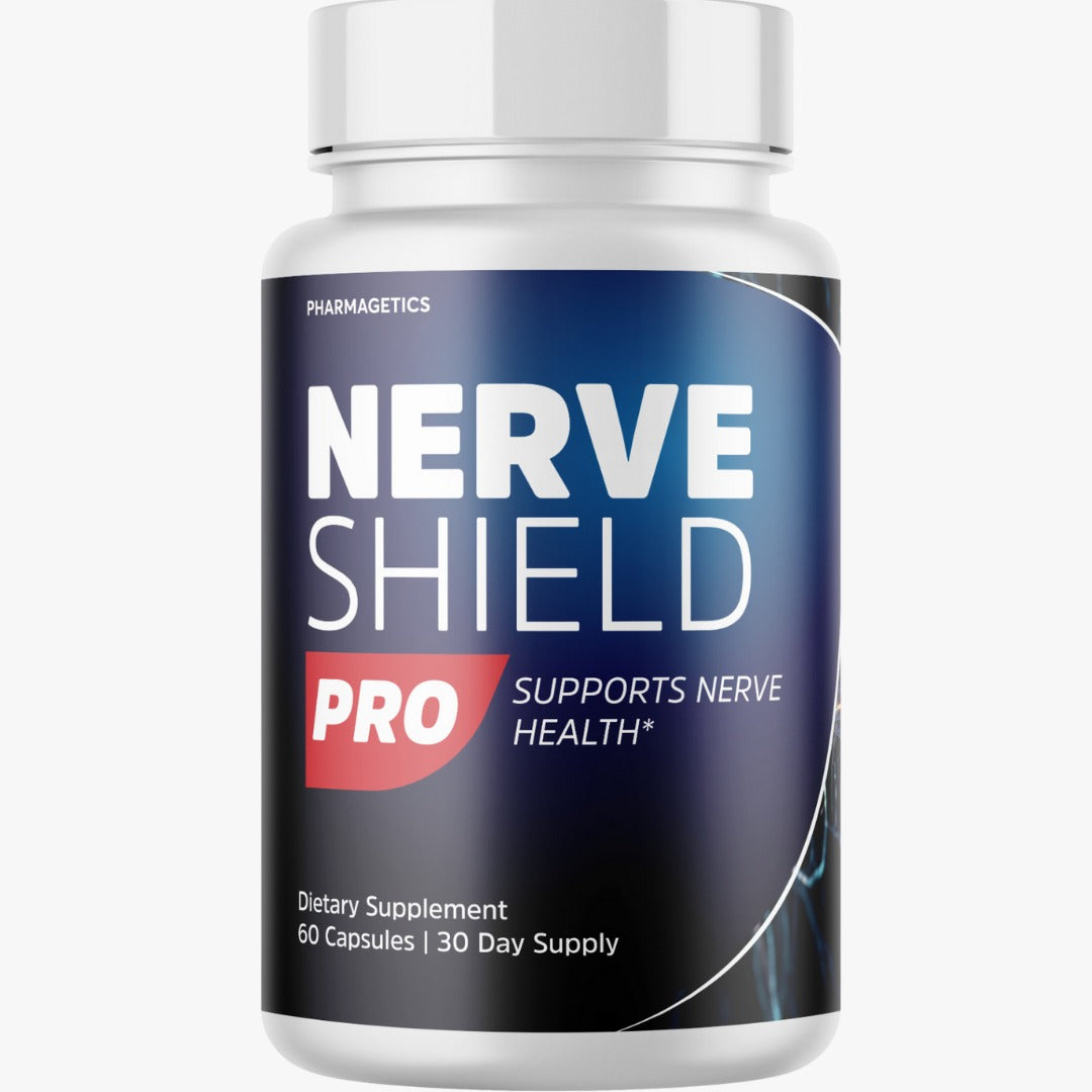 Supplement bottle labeled 'Nerve Shield Pro' on a white background