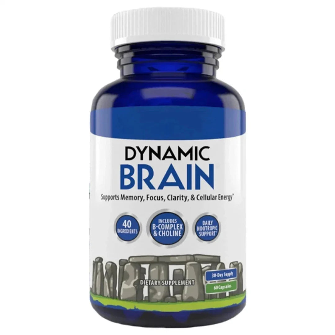 Supplement bottle labeled 'Dynamic Brain' on a white background